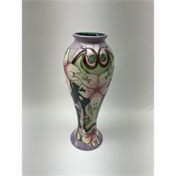 A Moorcroft vase, of slender baluster form decorated in the Blakeney Mallow pattern,  by Sarah Brummell-Bailey, with impressed and painted marks beneath, H27cm.