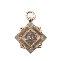 Four early 20th century 9ct gold sporting fob medallions, awarded to John Barugh Fisher (1888-1924) born in Amotherby, studied at Leeds University and became doctor in 1911, later Captain John Barugh Fisher R.A.M.C., three cased
