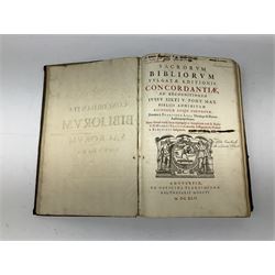 Ioanis Maldonati Sapharensis Societatis Jesu Theologi Commentarii In Quator Evangelistas .... Editio Postrema .... 1629 Paris Petri Billaine. Folio with later quarter leather binding; and Sacrorum Bibliorum Vulgatae Editionis Concordantiae Ad Recognitionem Iussu Sixti V. Pont. Max..... 1642 Antwerp. Folio quarter vellum with leather boards (2)