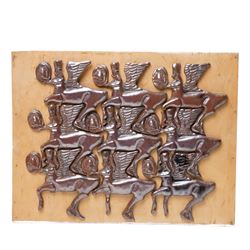 Mounted glazed tiles of the Assyrian god Ashur 38cm x 48cm overall