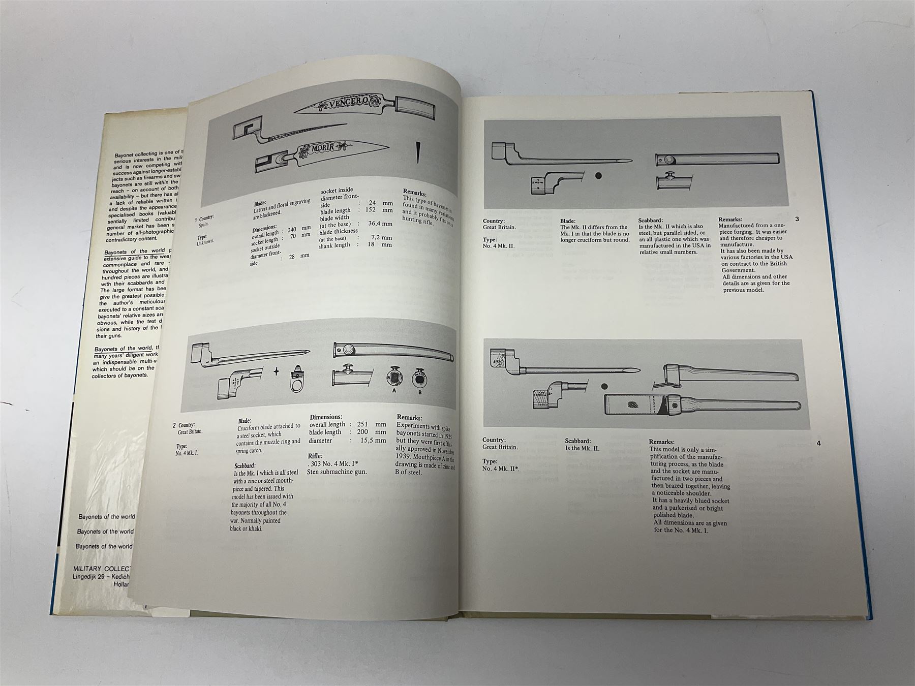 Five reference books on swords and bayonets comprising Skennerton & Richardson: British & Commonwealth Bayonets; Paul Keisling: Bayonets of the World; Leslie Southwick: The Price Guide to Antique Edged Weapons; J. Anthony Carter: Allied Bayonets of World War Two; and Les Armes Blanche (5)