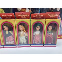 Four Mayfair Products Musical Dolls of Many Lands; original boxes and delivery boxes; and set of twelve Nationality Dolls with Sleeping Eyes; boxed (16)