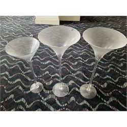 Three large glass ornamental wine flutes- LOT SUBJECT TO VAT ON THE HAMMER PRICE - To be collected by appointment from The Ambassador Hotel, 36-38 Esplanade, Scarborough YO11 2AY. ALL GOODS MUST BE REMOVED BY WEDNESDAY 15TH JUNE.