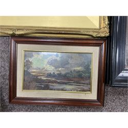 Collection of oil paintings and watercolours, artists to include, J Douglas, AH Angel, G Ashworth, portrait oil, Stuart Walton signed print, two William Widgery prints, etc