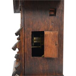 19th century Black Forest cuckoo mantel clock with carved architectural case, with eight day gong striking movement
