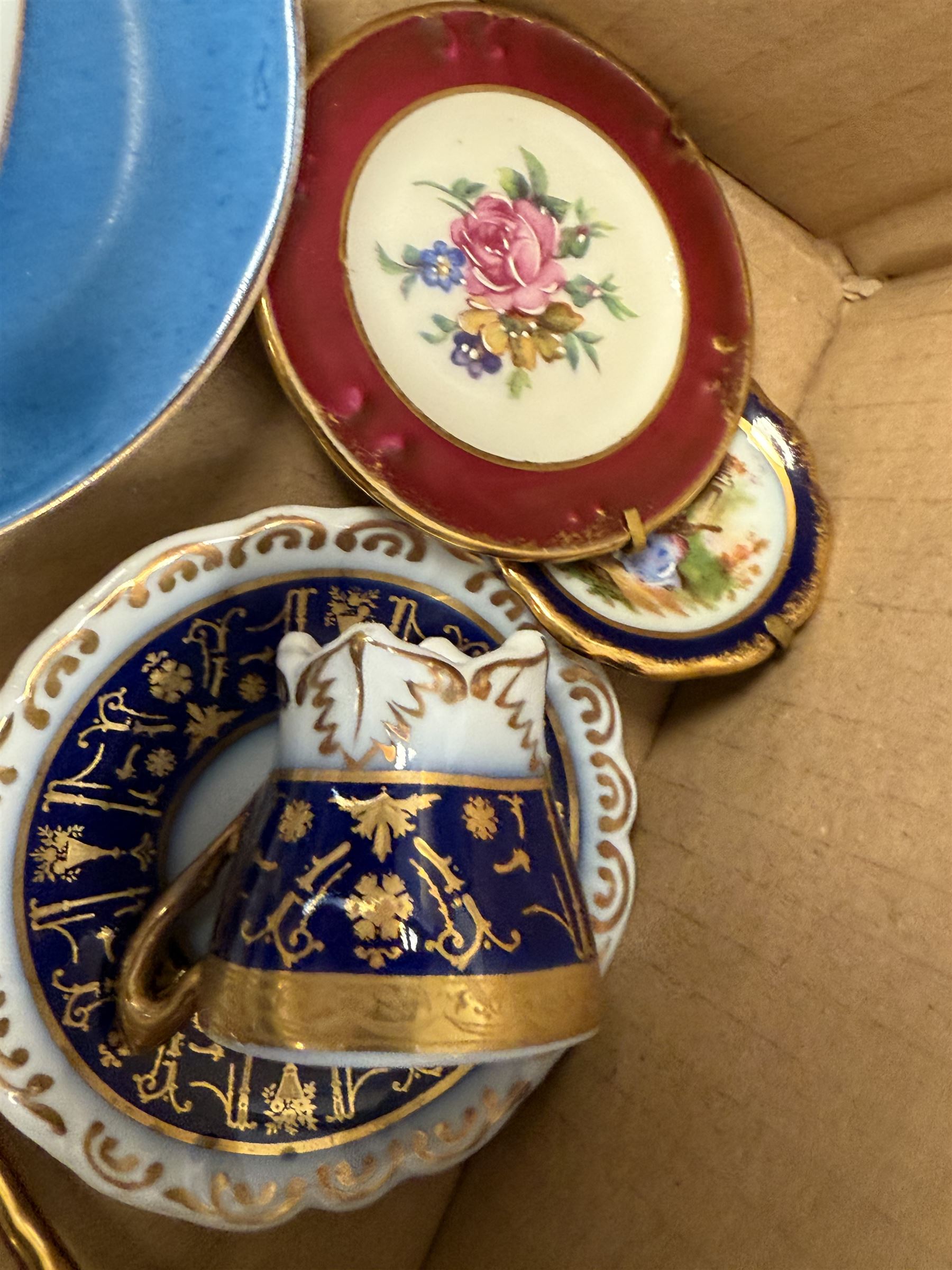 Collection of miniature Limoges and similar porcelain, including teacups and saucers, vases, comports, etc