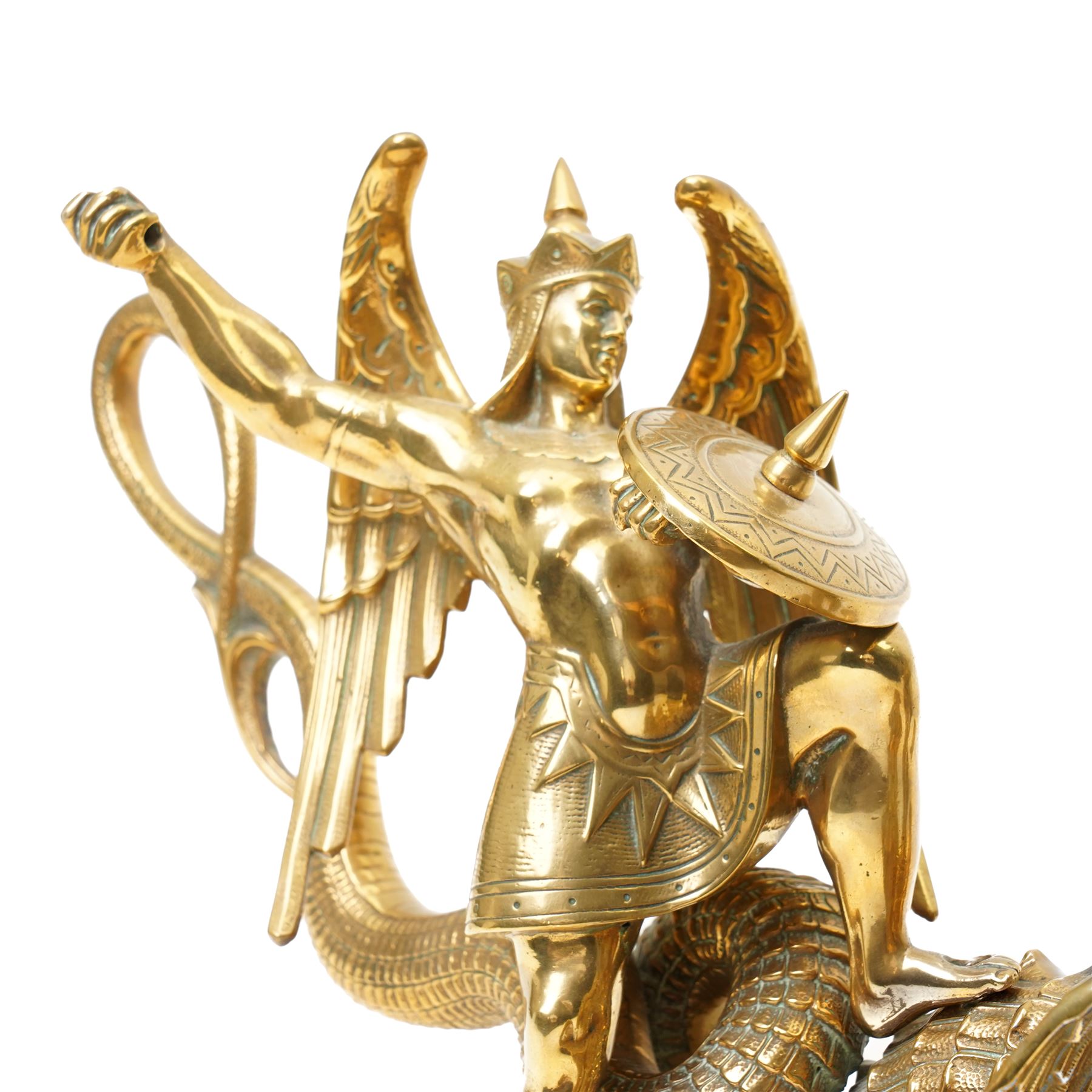 Brass George & the dragon group W36cm and a brass eagle H46cm