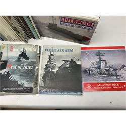 Six Atlas Editions ring binders of Warships Maxi Cards; and large quantity of booklets, cigarette cards etc of naval and shipping interest