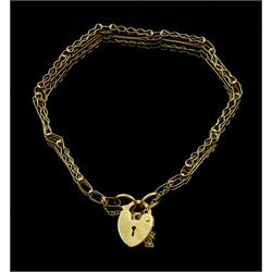9ct gold four bar link bracelet, with heart locket clasp, hallmarked