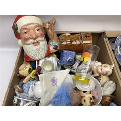  Royal Doulton Santa Claus character jugs, D6675, together with various other ceramics and collectables, in four boxes 