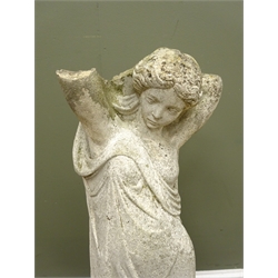  Two composite stone figures of woman carrying flowers and a water jug, H94cm  