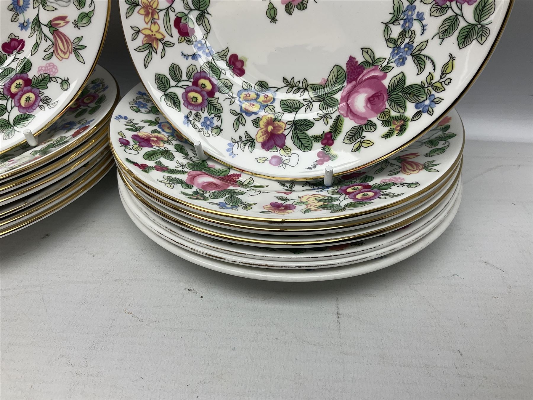 Crown Staffordshire Thousand Flowers pattern part tea service, to include teapot, two open sucriers, eighteen cups, fifteen saucers etc (57)