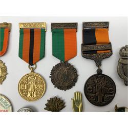 Small collection of Irish related medals, cap badges, buttons, political pin badges etc