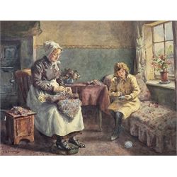 Albert George Stevens (Staithes Group 1863-1925): Winding Wool, watercolour signed 22cm x 29cm 