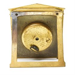 Concord & Co - Early 20th century Swiss travelling clock retailed by Asprey & Co, London in neo classical gilt metal case and outer leather travelling case No.2175694, clock size 9cm x 8cm