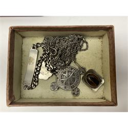 Silver jewellery including St Johns Ambulance medal, tiger's eye necklace, identity bracelet, etc, together with Festival of Britain powder compact, Ippag dice lighter, Win International lighter, Victorian and later costume jewellery and wristwatches