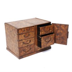 19th century Japanese parquetry scholars box, the left side opening to reveal two further drawers 
