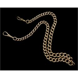 Early 20th century 9ct rose gold graduating curb link necklace / watch chain, wtih two clips, each link stamped 9 375