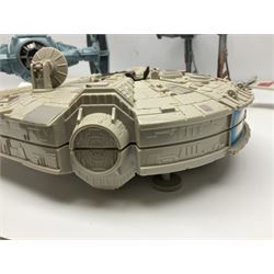 Star Wars - four space/land vehicles comprising Millenium Falcon with hinged top and figures; TIE Fighter; X-Wing Fighter with pilot; and AT-ST 'Chicken Walker' transporter; all unboxed (4)