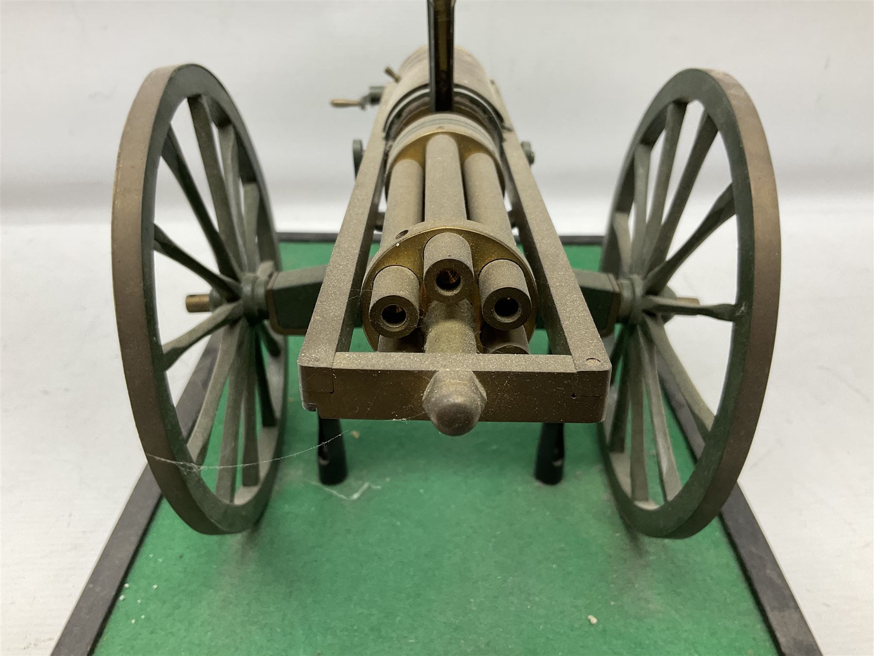 Scratch built brass model of an 1861 Gatling Gun with rotating barrels