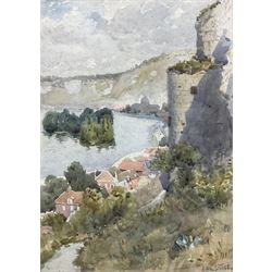 Arthur Kemp Tebby (British c.1865-1935): Fortified Coastal Town, watercolour signed 33cm x 24cm