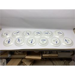 Royal Copenhagen tea and dinner service for twelve place settings, decorated in the Mega Blue Fluted pattern, pattern number 622, comprising dinner plates, salad plates, bowls with pierced rim, smaller bowls, tea cups, and saucers, dinner plates D27.5cm, salad plates D22cm