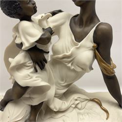 Giuseppe Armani Florence figure, Black Maternity, modelled as a mother and child upon a stylised cloud and mahogany base, H32cm