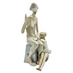 Lladro figure, Magic, modelled a seated clown with young girl showing card trick, sculpted by Salvador Furio, no 4605, with original box, year issued 1969, year retired 1985, H39cm