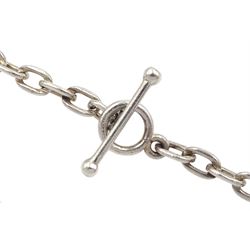 Georg Jensen silver geometric pendant necklace, with T-bar clasp, designed by Astrid Fog, No. 379, London import mark 1973, boxed