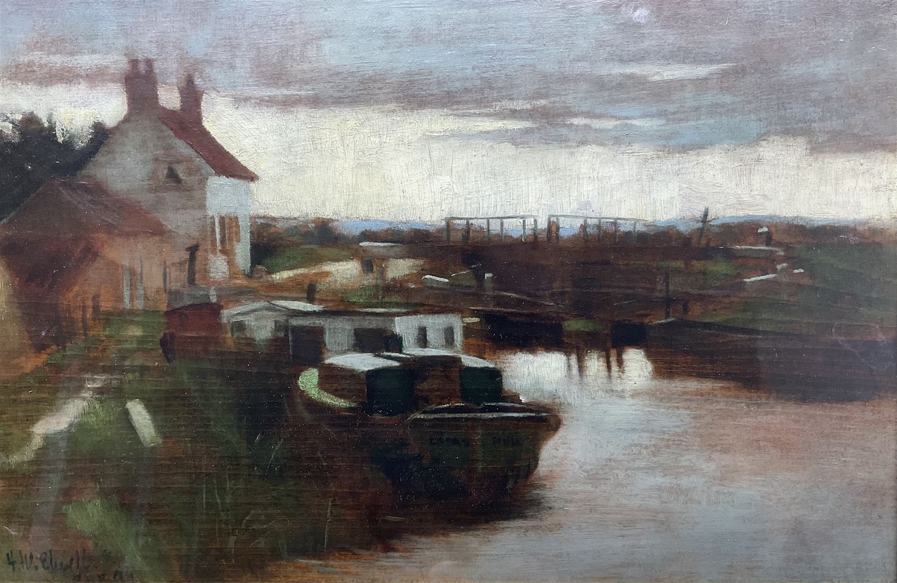 Frederick (Fred) William Elwell RA (British 1870-1958): 'Leven Canal East Yorkshire', oil on panel signed and dated '94, 23cm x 36cm 
Provenance: East Yorkshire dec'd estate; with Dee Atkinson & Harrison, Driffield, 16th February 2007 Lot 486