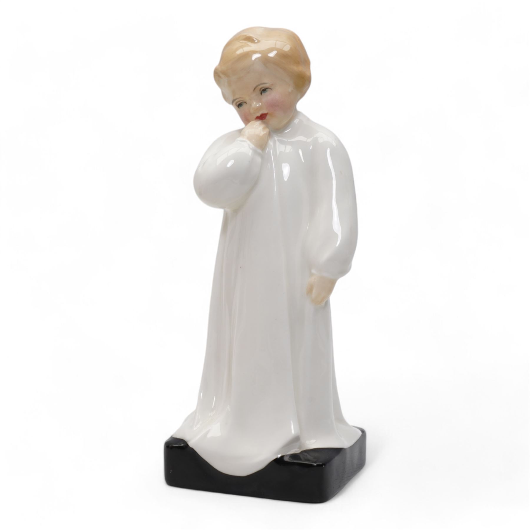 Four Royal Doulton figures comprising 'The Professor' HN2281, 'Schoolmarm' HN2223, 'Darling' HN1319 and 'Top o' the Hill' HN1849, together with a Royal Worcester figure and a model of a foal by Basil Matthews (6)