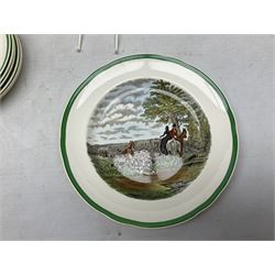 Collection of Copeland Spode hunting scenes dinner wares, after J. F. Herring, to include dinner plates, side plates, graduated serving platters, lidded box etc, together with Spode's Byron breakfast cup and saucer, all with printed marks beneath (29)
