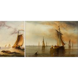 Ronald Cavalla (British 1940-): Dutch Fishing Vessels, pair of oils on board signed 8.5cm ...
