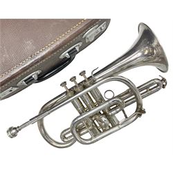 Lark M4046 silver plated cornet L34cm; in carrying case with mouth-piece