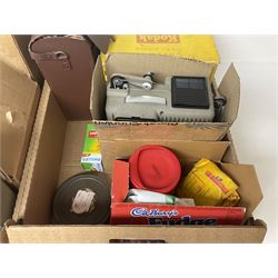 Large collection of projectors and equipment, to include Alphaxia Gnome projector, Kodak Brownie projector, slide containers, projector screen, etc, in six boxes