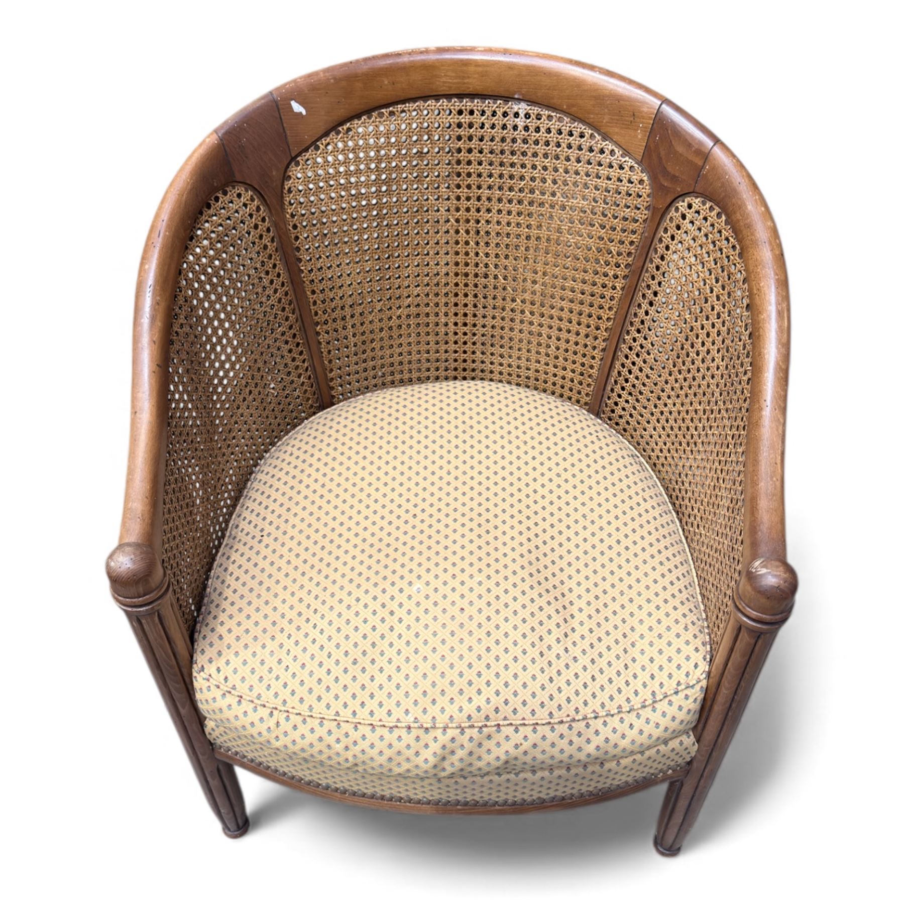 Set of four bergere armchairs with woven rattan back and sides