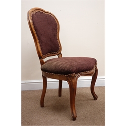  Set four 19th century dining chairs, shaped cresting rail, upholstered back and seat, carved cabriole legs, W51cm  