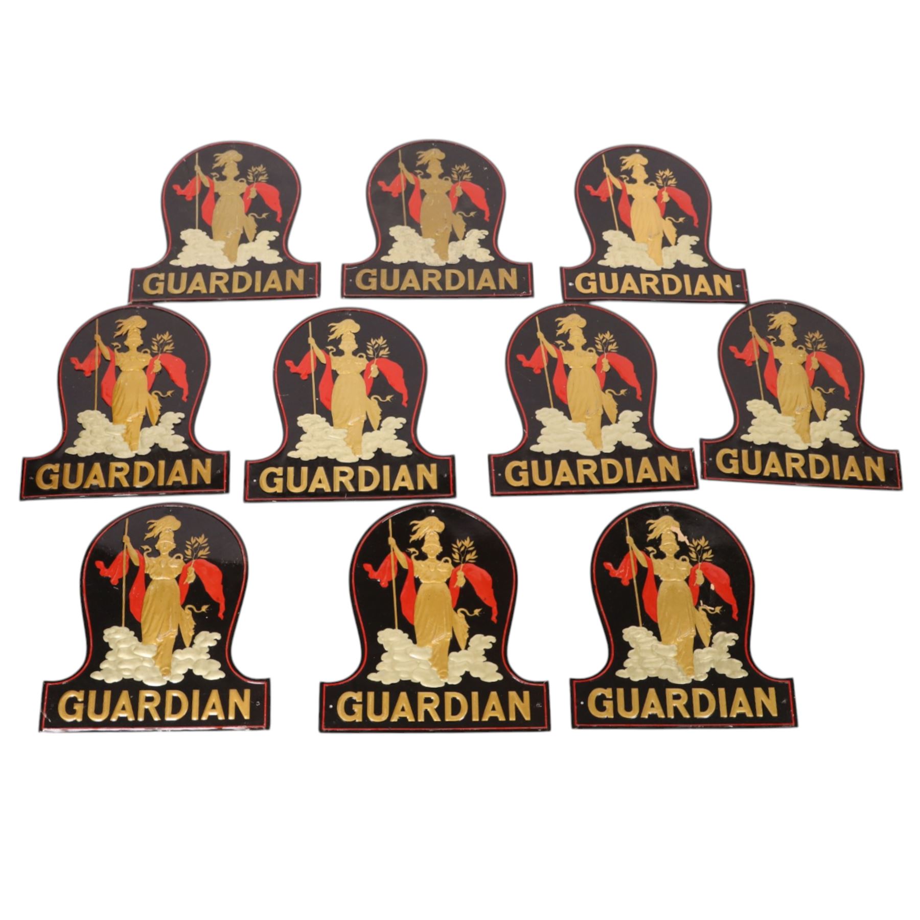 Group of ten Guardian Assurance Company fire insurance marks, H23cm
