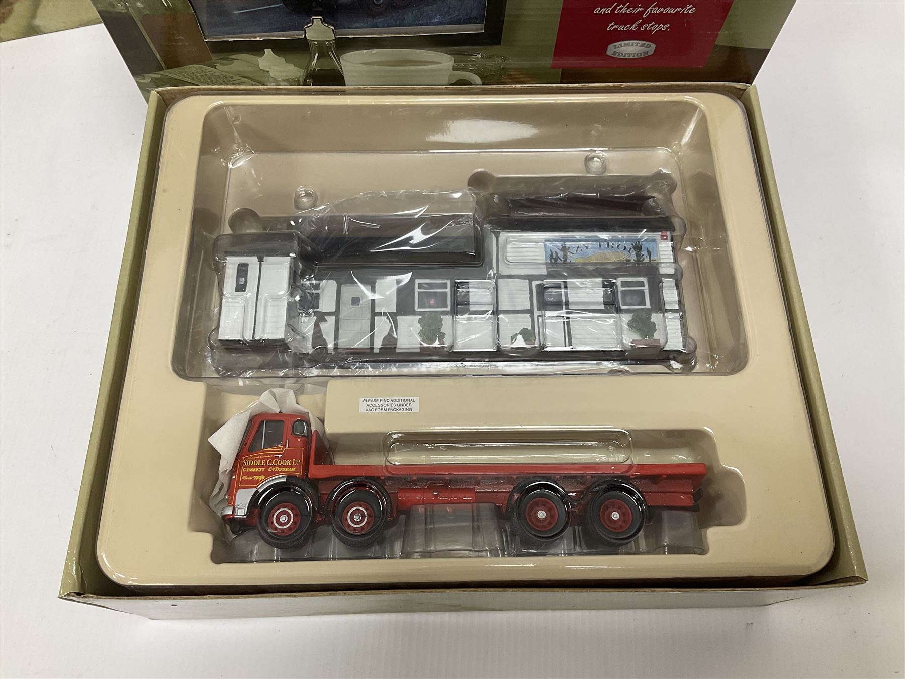 Corgi - six Cafe Connection boxed sets to include CC10501 ERF K. Platform Lorry - Richard Read (Transport) Ltd. Coronation Cafe; CC10801 Foden S21 Tipper with Gravel Load - Moreton C Cullimore & Son Ltd. The Towers; CC11603 Albion Reiver Sheeted Platform Lorry - W.H. Malcolm Ltd. Jungle Cafe; with three further examples, all boxed (6)