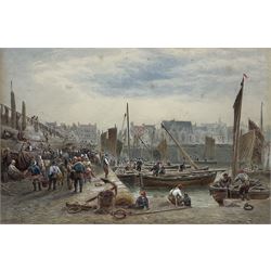 John MacPherson (Scottish fl.1858-1891): Busy Scottish Harbour Scene, watercolour signed 23cm x 34cm 