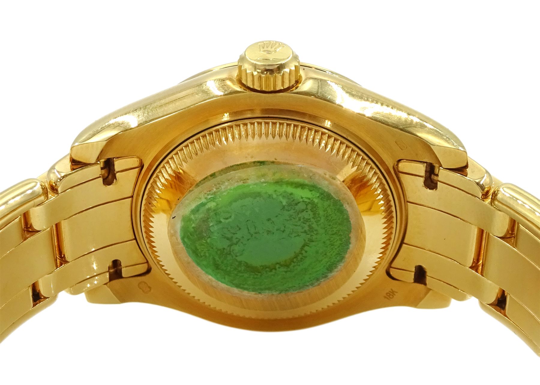 Rolex Oyster Perpetual Datejust Pearlmaster ladies 18ct gold automatic wristwatch, Ref. 69298, Serial No. T293223, champagne dial with diamond hour markers and diamond set bezel, on original 18ct Pearlmaster bracelet with fold-over clasp, with papers