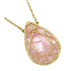 18ct gold pear shaped pink and white mother of pearl pendant necklace by Scanavin, stamped 750 