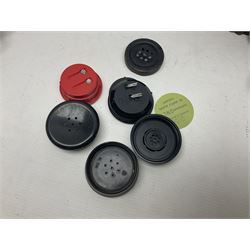 Collection of phone headsets, including GPO bakelite examples, together with other telephone parts 