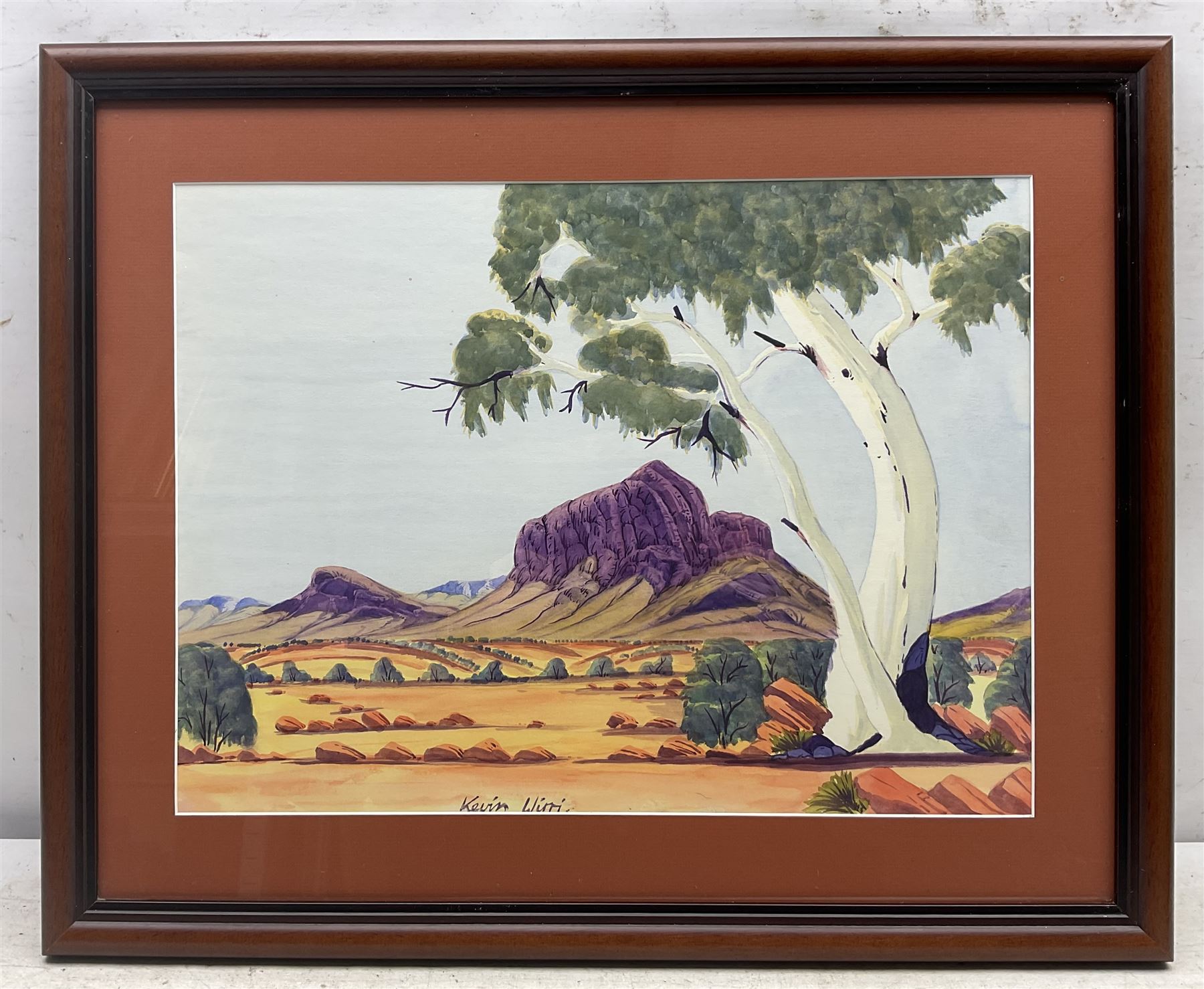 Kevin Wirri (Aboriginal Australian 1953-): Outback Landscape, watercolour signed 36cm x 48cm 