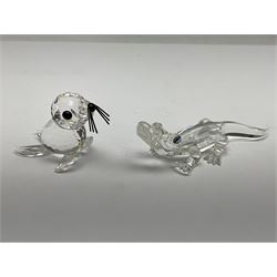 Collection of Swarovski Crystal figures comprising Butterfly fish no.7644, Alligator, Puffer fish no.7644, Swan, Frog and Seal, all boxed (6)