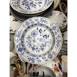 Collection of ceramics in four boxes to include two Meissen onion pattern blue and white plates, each with blue painted crossed swords mark to base,  Hornsea Fauna, West German plate etc