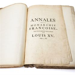 Limiers, Henri-Philippe de - 'Annales de la Monarchie Francoise' published Chez L'Honore  
& Chatelain, Amsterdam 1724, three volumes in one, sixty three full page plates, full calf, Gourdault, Jules - L'Italie' published Paris 1877, decorative boards, aeg, and 'Tableaux de la Revolution Francoise' with forty engraved plates out of forty eight (3)