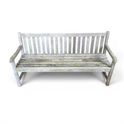 Plantation Teak garden bench, rail back from with slatted seat