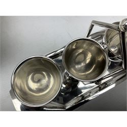 Collection of assorted silver plate, comprising four cup egg cruet, table lamp, bud vase, desk stand etc  