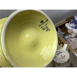 Royal Worcester miniature loving cup, Royal Doulton Wendy figure HN 2109, Lladro dish, two Giuseppe Armani figures, Staffordshire style figural vase, Crown Devon Fieldings blush ivory ewers and twin handled vases, Villeroy & Boch, Royal Doulton, Carlton Ware, Masons ironstone, other ceramics, teawares etc in four boxes